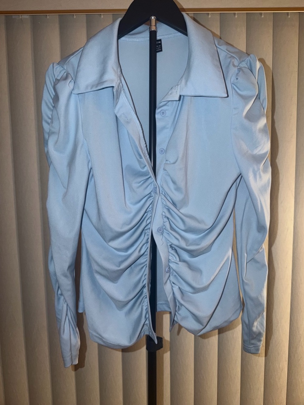 SHEIN Light Blue Ruched Button-Front Shirt